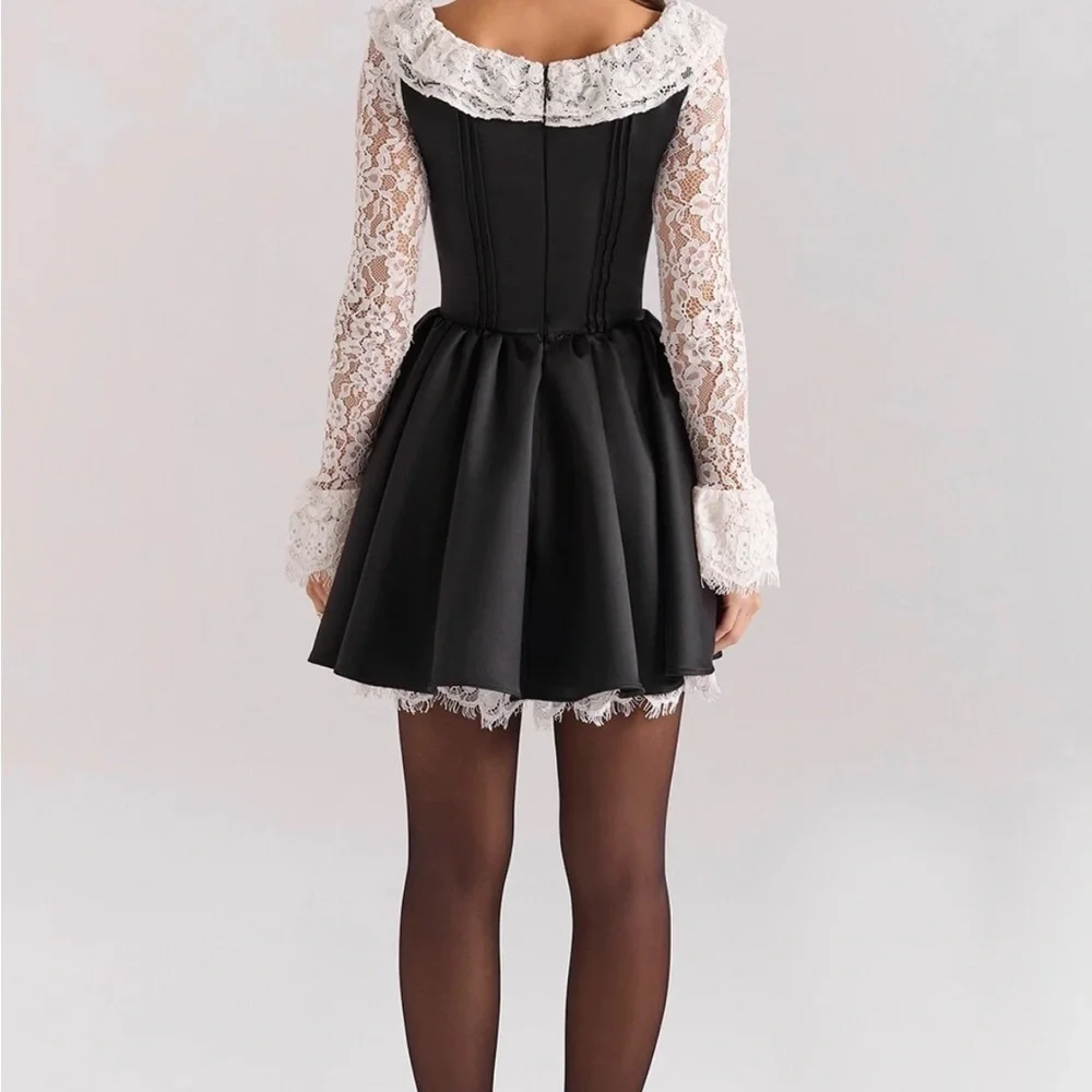 House of CB Black Satin Dress with White Lace Cleora - Picture 2 of 2